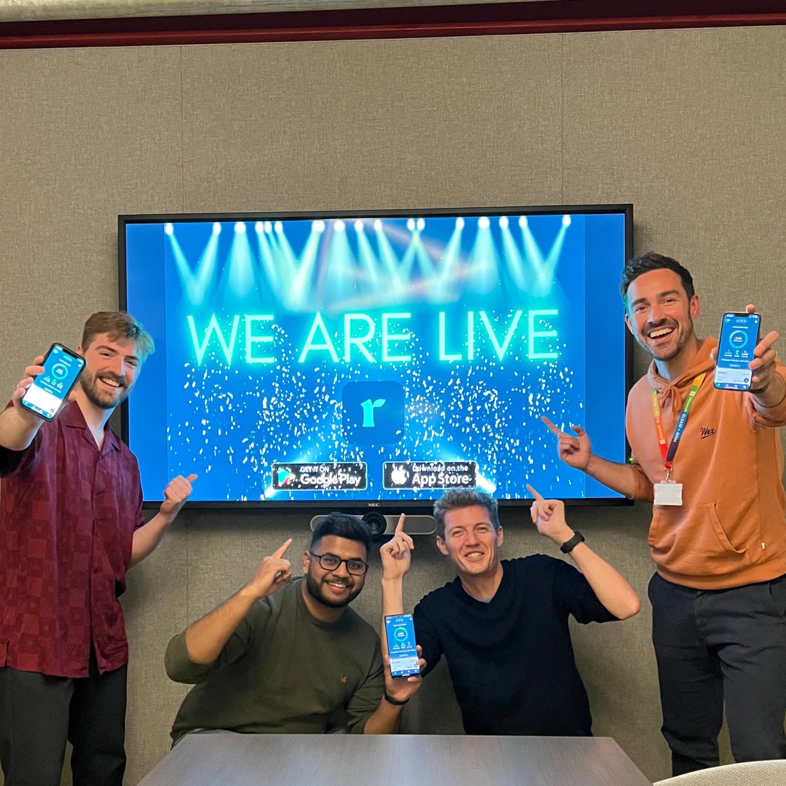 Reewild launch day — team celebrating the app going live